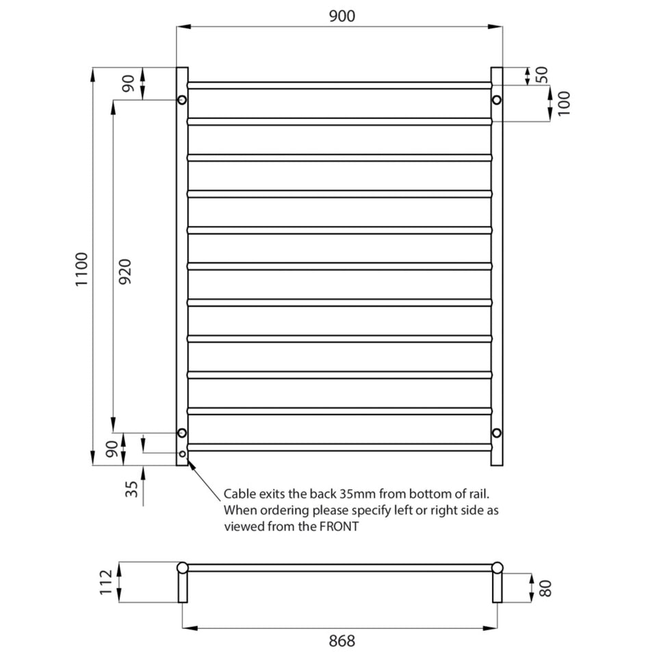 Radiant Round 11 Bar Heated Towel Ladder 900 x 1100 Polished