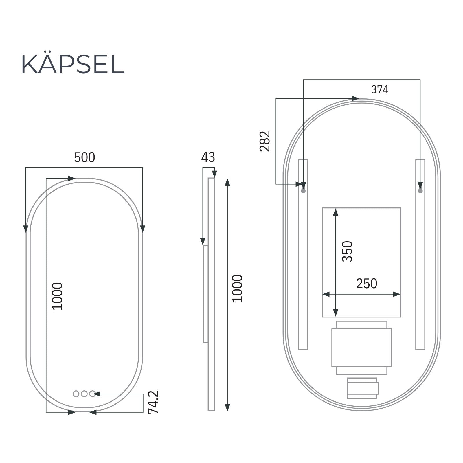 Radiant Kapsel 500mm x 1000mm LED Mirror - Black BLKKAP50100 - The Blue Space