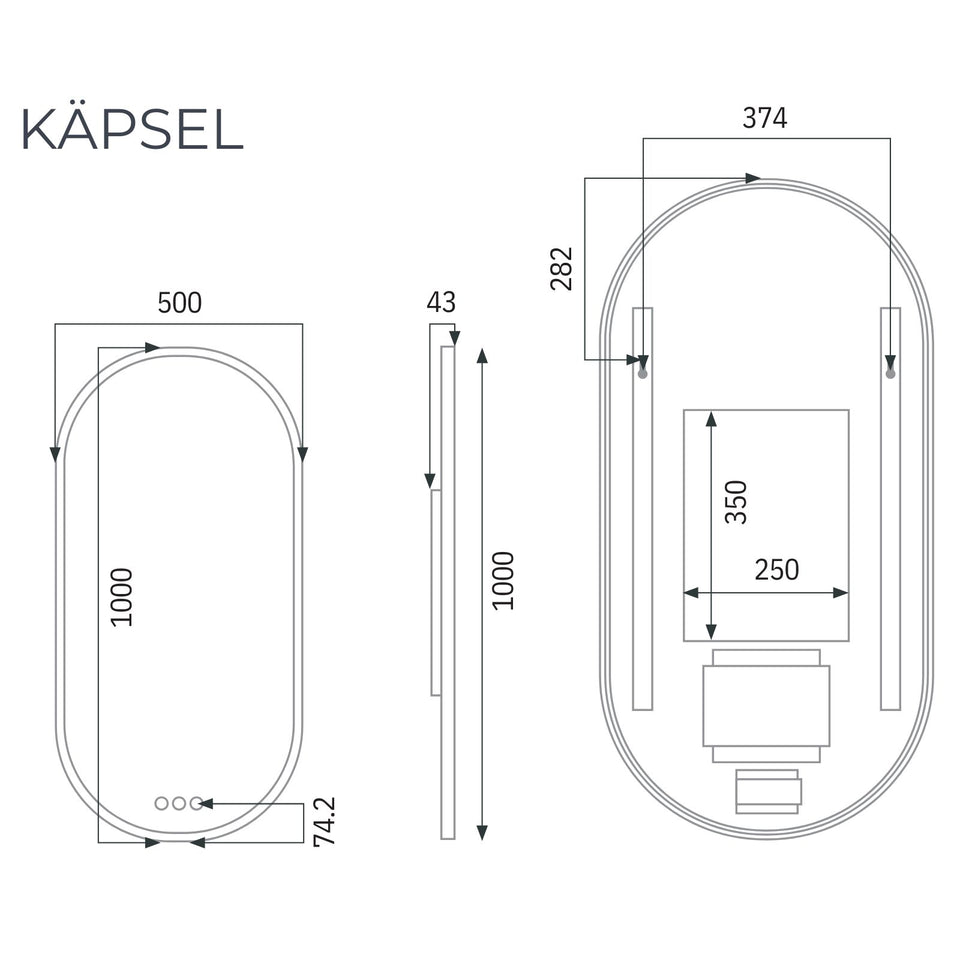 Radiant Kapsel 500mm x 1000mm LED Mirror - White
