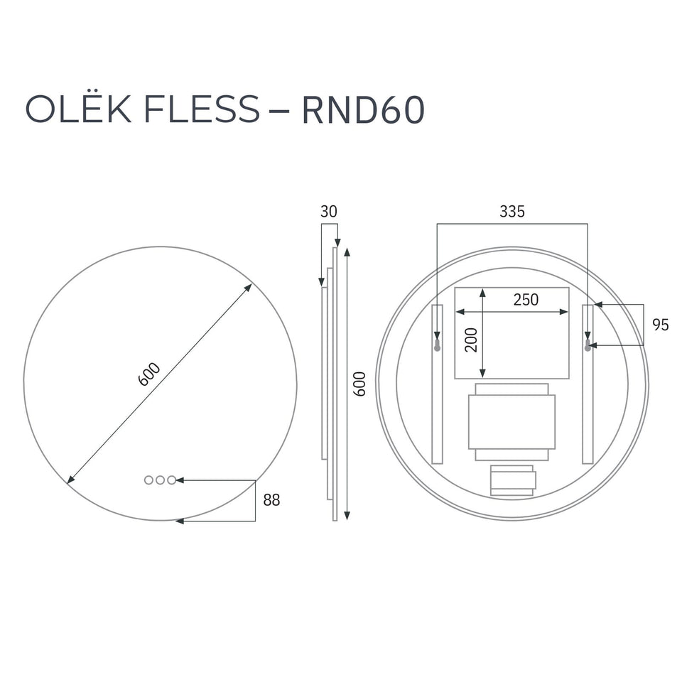Radiant Olek Frameless LED Mirror 600mm - 1200mm
