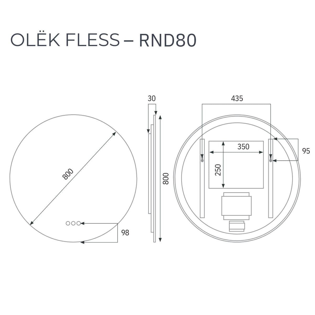 Radiant Olek Frameless LED Mirror 600mm - 1200mm FLESSRND80 - The Blue Space