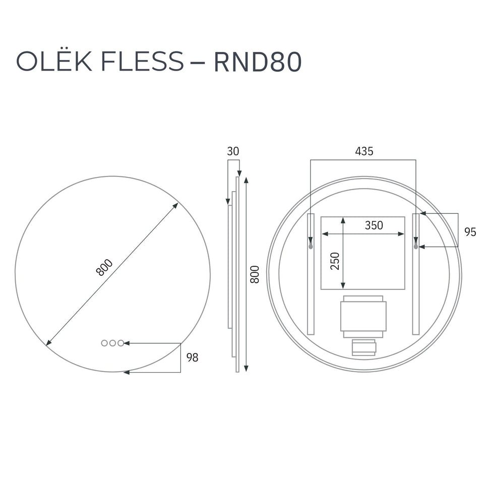 Radiant Olek Frameless LED Mirror 600mm - 1200mm