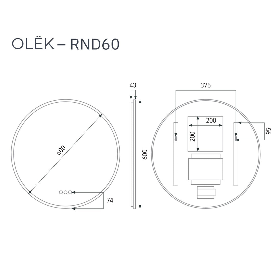 Radiant Olek LED Mirror 600mm - 900mm - Black