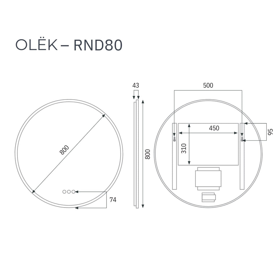 Radiant Olek LED Mirror 600mm - 900mm - Black