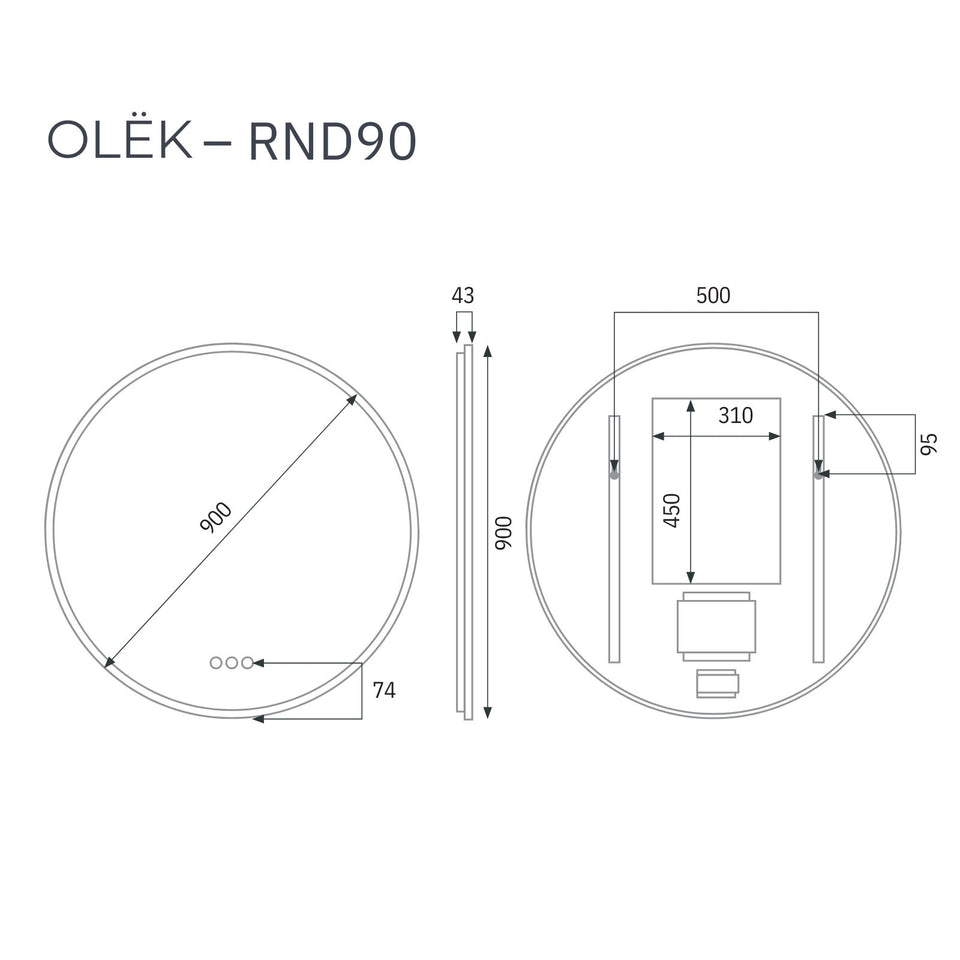 Radiant Olek LED Mirror 600mm - 900mm - White