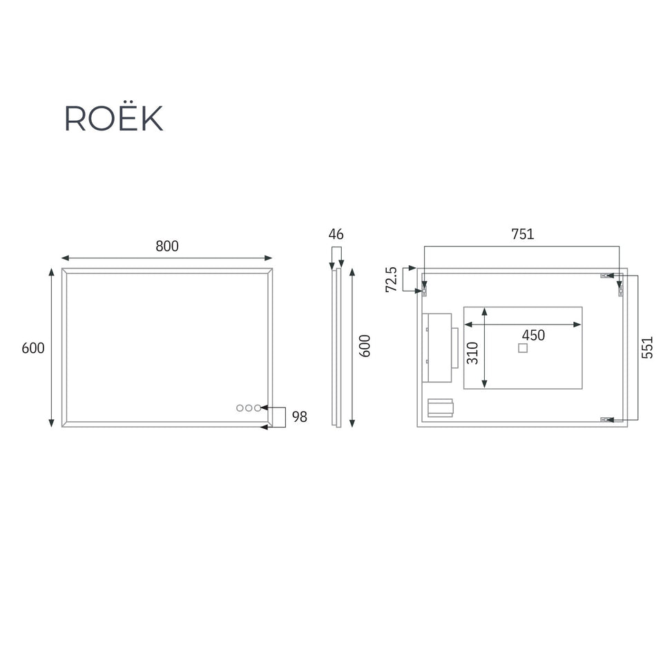 Radiant Roek 600mm x 800mm LED Mirror - Black