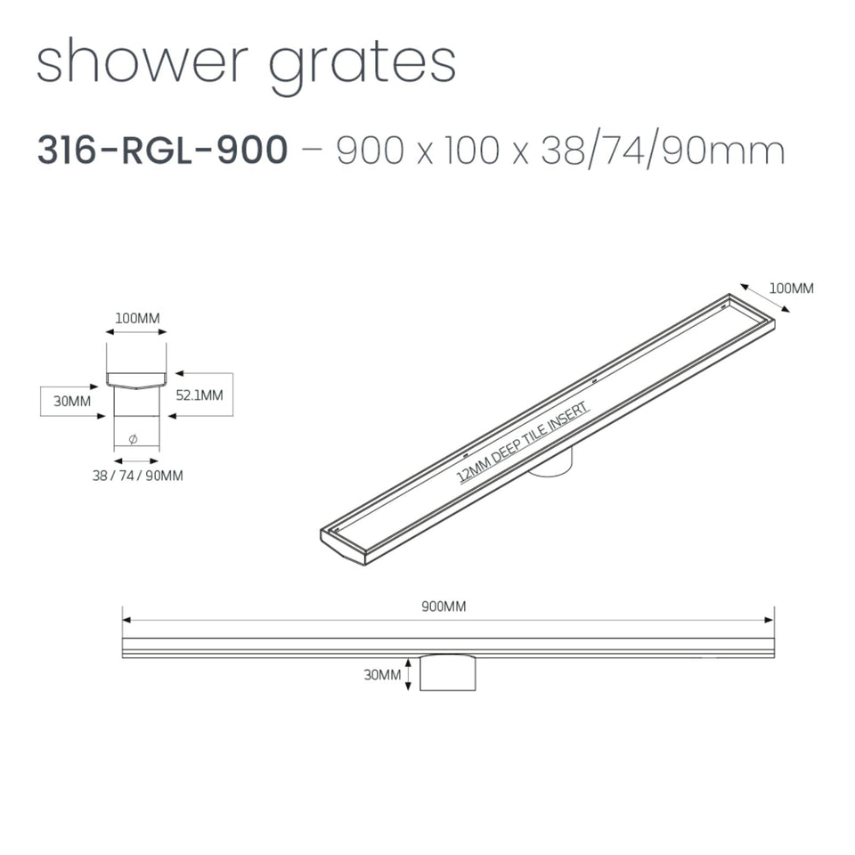 Radiant Tile Insert Linear Shower Grate - Warm Brushed Nickel