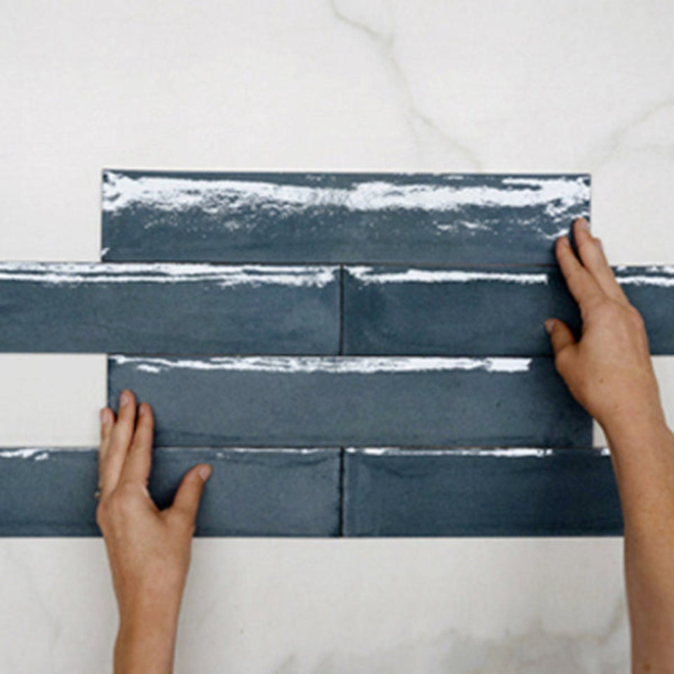 Sea Blue Theo Subway Tile 75 x 400mm Italian Porcelain