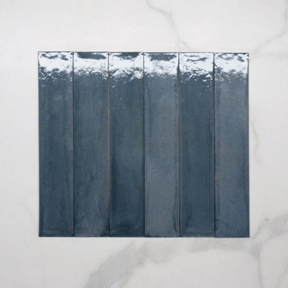Sea Blue Theo Subway Tile 75 x 400mm Italian Porcelain