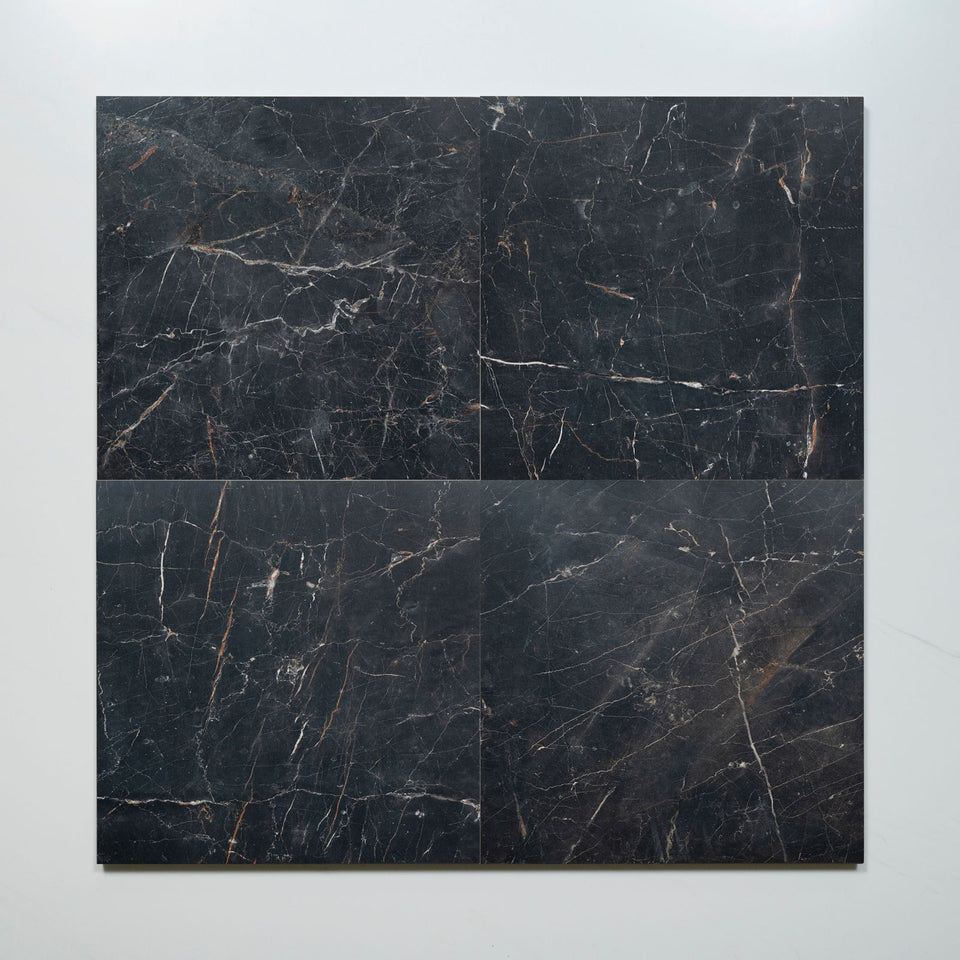 Sereno Black Marble Grain Honed Porcelain Tile 600 x 600mm