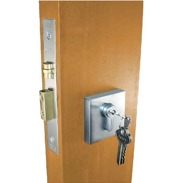 Zanda Square Pull Handle Lock Kit Single Cylinder Brushed Nickel