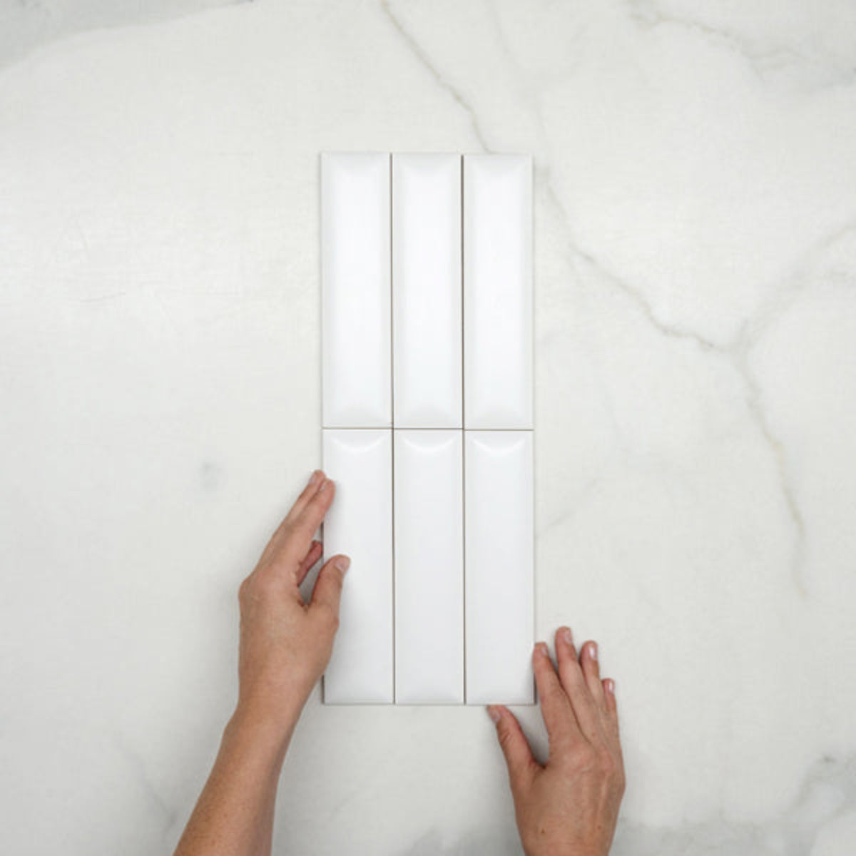 Faces With Hand Sunset Bianco White Satin Dune Ceramic Tile 50x200mm  - The Blue Space