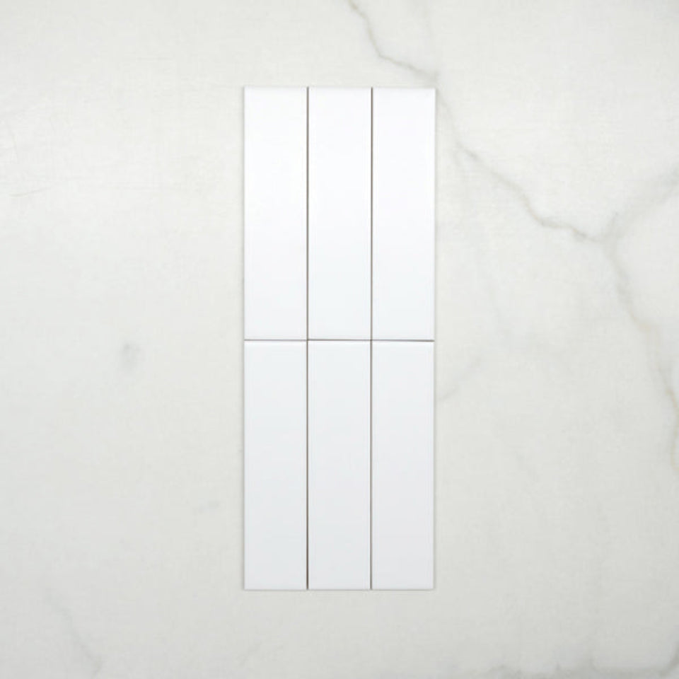 Sunset Bianco White Satin Flat Ceramic Tile 50x200mm