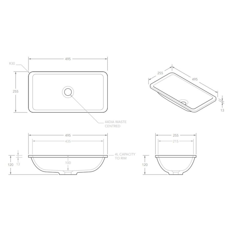 ADP Hope 495 x 255 Solid Surface Under Counter Basin
