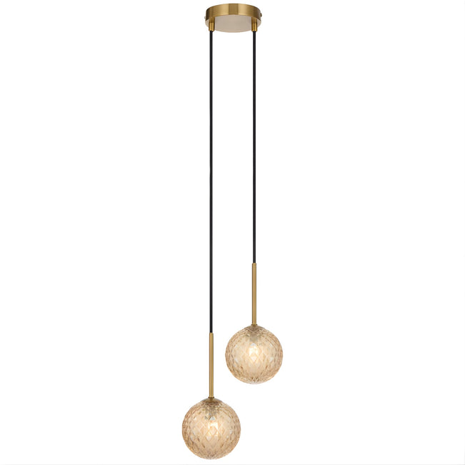 Telbix Gaston 2 Light Pendant G9 Antique Gold Amber Prism GASTONPE2-AGAMT - The Blue Space