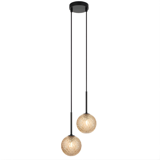 Telbix Gaston 2 Light Pendant G9 Black Amber Prism GASTONPE2-BKAMT - The Blue Space