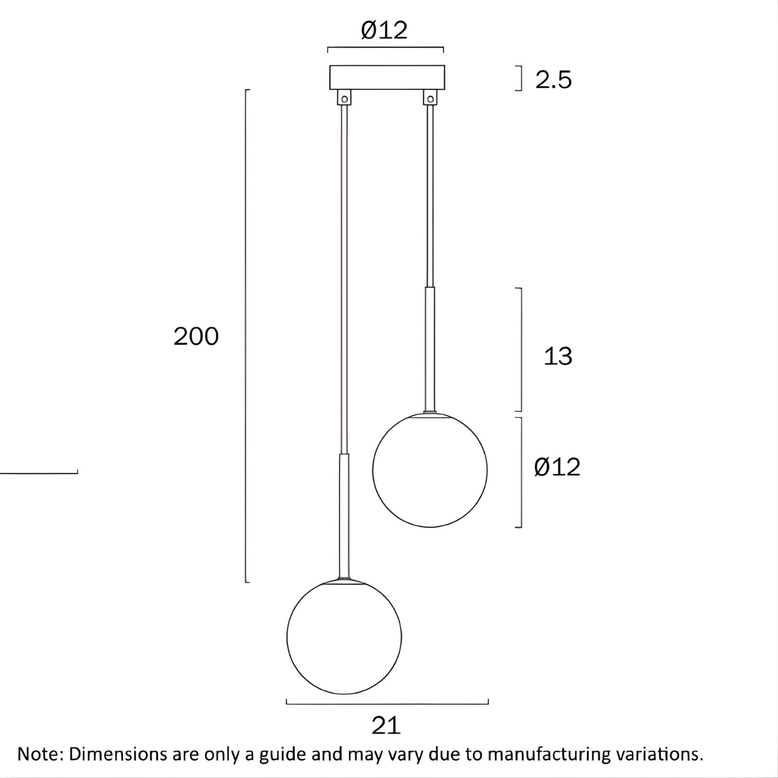 Line Drawing Telbix Gaston 2 Light Pendant G9 Black Clear Prism GASTONPE2-BKCLP - The Blue Space