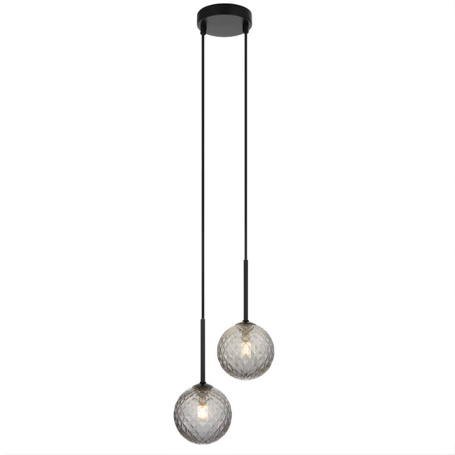 Telbix Gaston 2 Light Pendant G9 Black Clear Prism GASTONPE2-BKCLP - The Blue Space