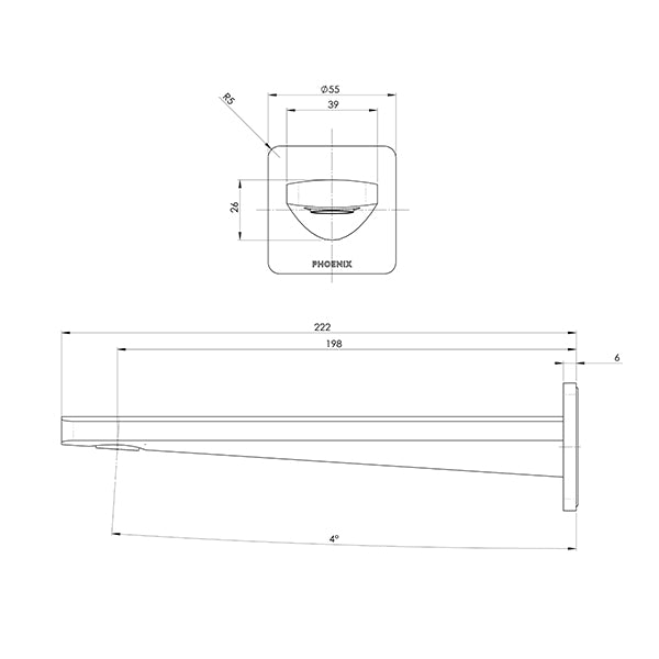 Phoenix Enviro316 Marine Grade Stainless Steel Basin or Bath Spout technical drawing -  The Blue Space