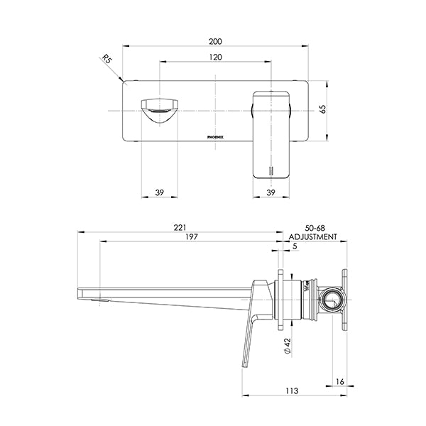 Phoenix Enviro316 Wall Basin / Bath Mixer Set 200mm Stainless Steel