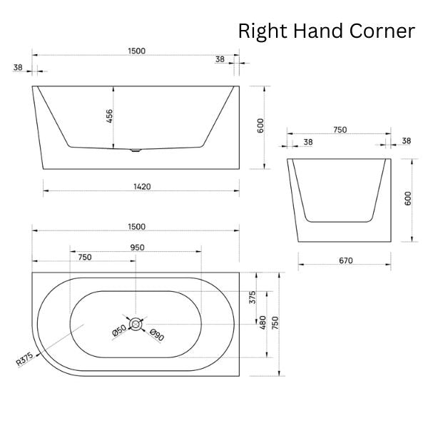 Bao Bon 1500mm Back to Corner Bath