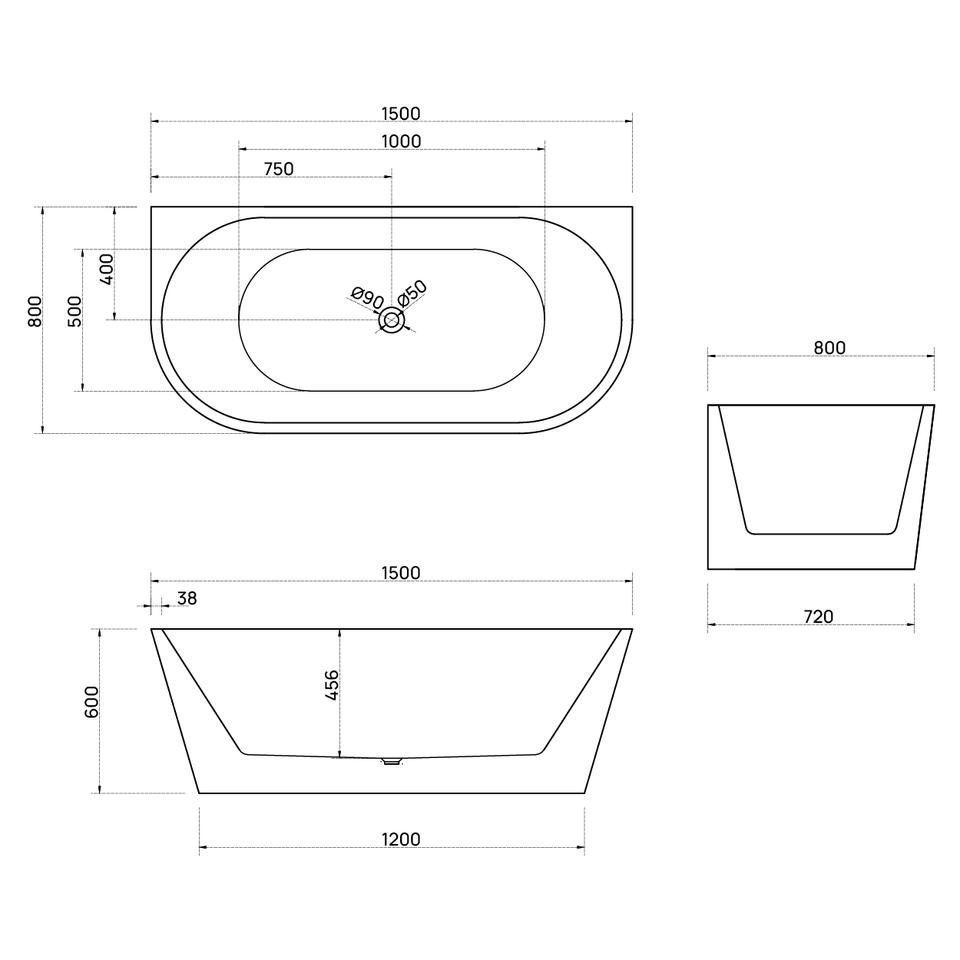 Bao Bon Back to Wall Bath 1500mm