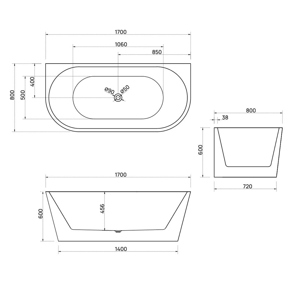 Bao Bon Back to Wall Bath 1700mm