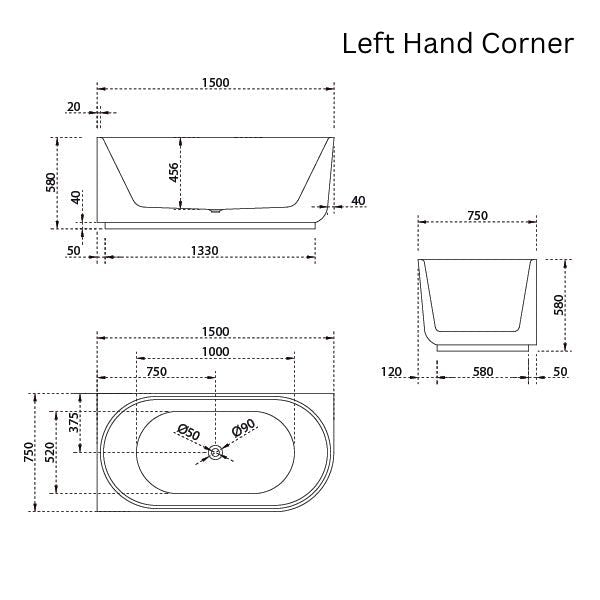 Bao Elegant 1500mm Back to Corner Bath