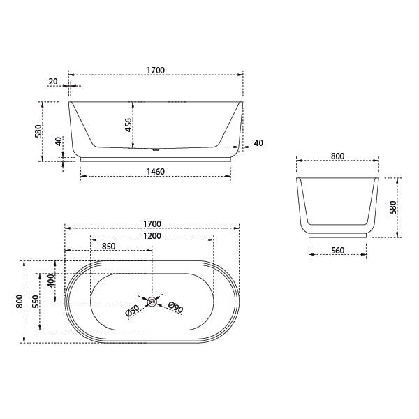 Bao Elegant 1700mm Freestanding Bath