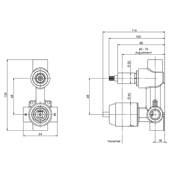 Phoenix Shower/Bath Diverter Mixer Body Chrome
