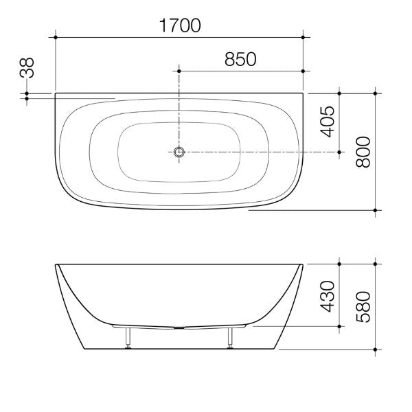 Caroma Contura II 1700mm Back to Wall Freestanding Bath - Matte White