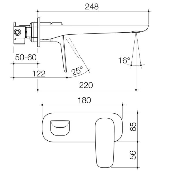 Caroma Contura II 220mm Wall Basin/Bath Mixer - Brushed Bronze