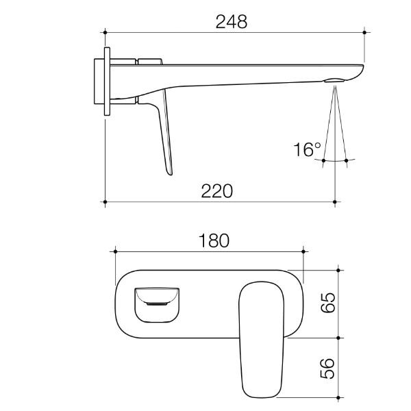 Caroma Contura II 220mm Wall Basin/Bath Mixer - Trim Kit - Brushed Bronze