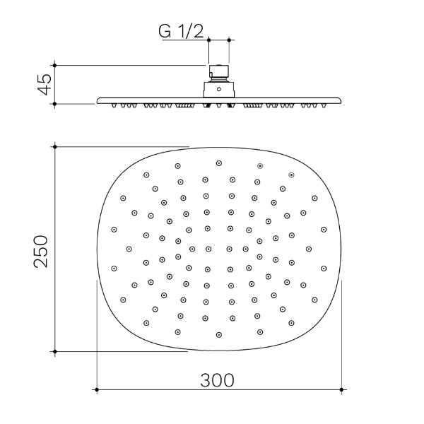 Technical Drawing Caroma Contura II 300mm Rain Shower - Black 849083B4A | The Blue Space