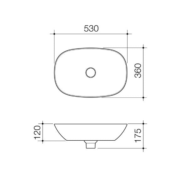 Technical Drawing Caroma Contura II 530mm Pill Above Counter Basin - Matte Clay 853200CL - The Blue Space