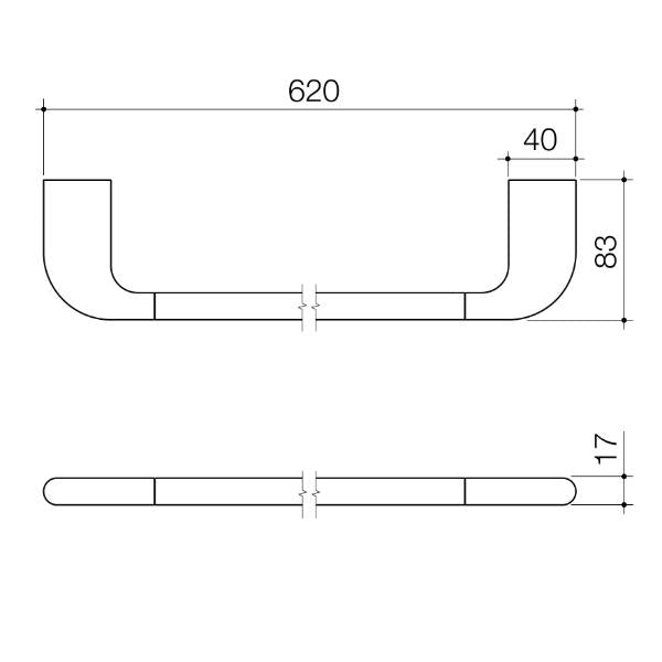 Technical Drawing Caroma Contura II 620mm Single Towel Rail - Chrome 849033C | The Blue Space