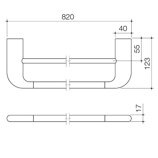 Technical Drawing Caroma Contura II 820mm Double Towel Rail - Brushed Brass 849036BB | The Blue Space