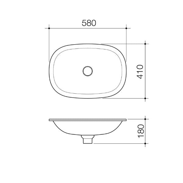 Technical Drawing Caroma Contura II Pill Undercounter Basin - Matte White 853600MW - The Blue Space