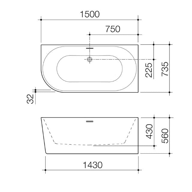Caroma Urbane II 1500 Corner Back To Wall Bath with Overflow