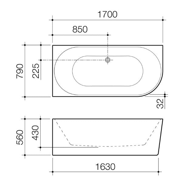 Caroma Urbane II 1700 Corner Back To Wall Bath