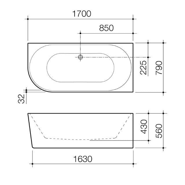 Caroma Urbane II 1700 Corner Back To Wall Bath