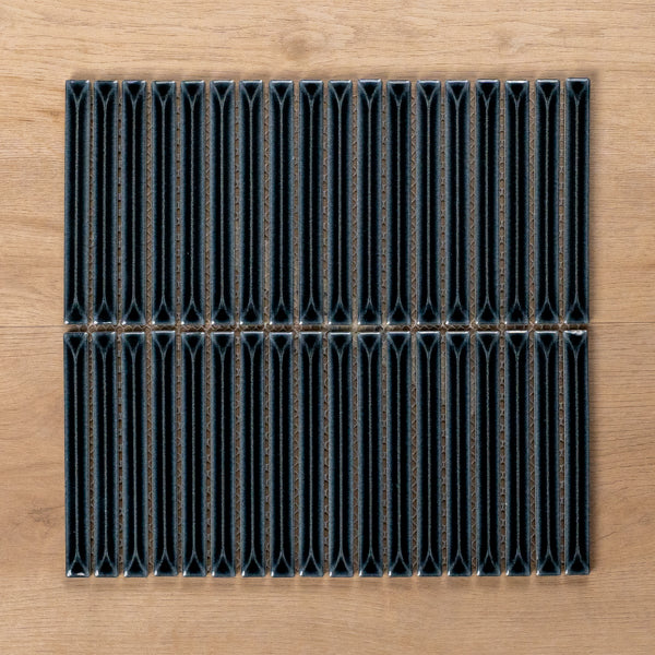 Castaways Midnight Black Gloss Kit Kat Porcelain Mosaic Tile 15x145mm