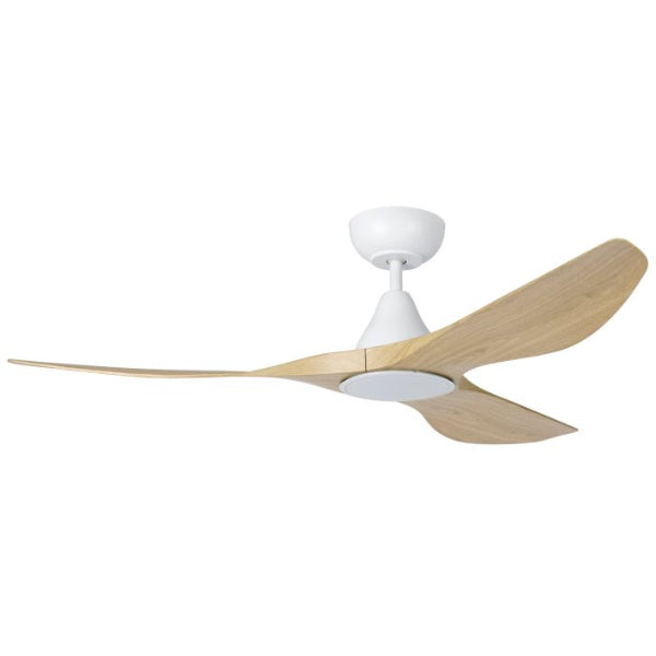 Eglo Surf 52in 132cm Ceiling Fan with 20W LED CCT Light - White with Oak Finish | The Blue Space