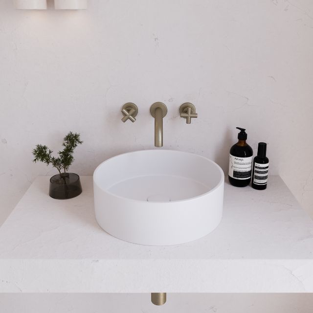 Eight Quarters 390mm Concrete Circle Above Counter Basin - White