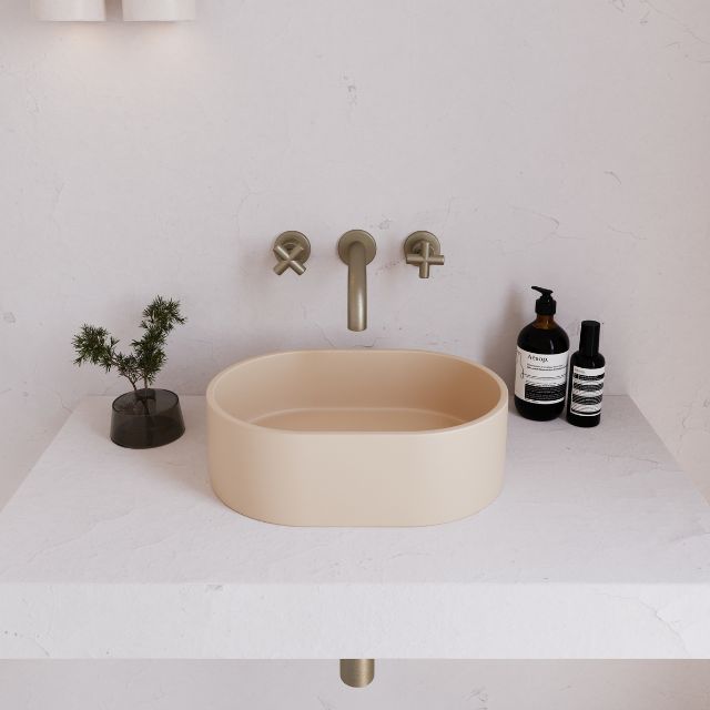 Eight Quarters 400mm x 280mm Concrete Mini Pod Above Counter Basin - Oat