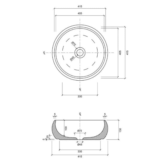 Eight Quarters 415mm Luna Large Circle Basin - Matt White
