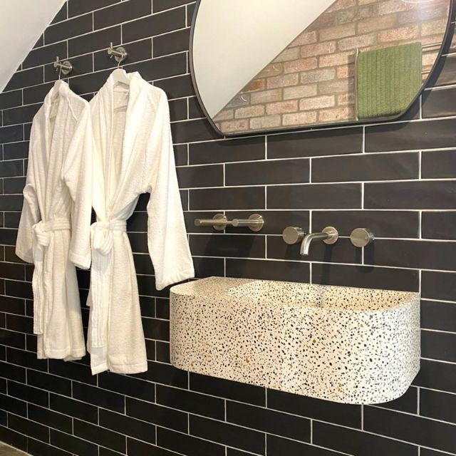 Fienza Blanca Concrete Wall Hung Basin Rh Bowl 650x300x200mm Terrazzo