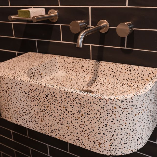 Fienza Blanca Concrete Wall Hung Basin Rh Bowl 650x300x200mm Terrazzo
