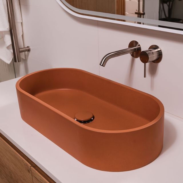 Fienza Jada Concrete Pill Basin Above Counter 600 x 280 x 120mm Tuscan