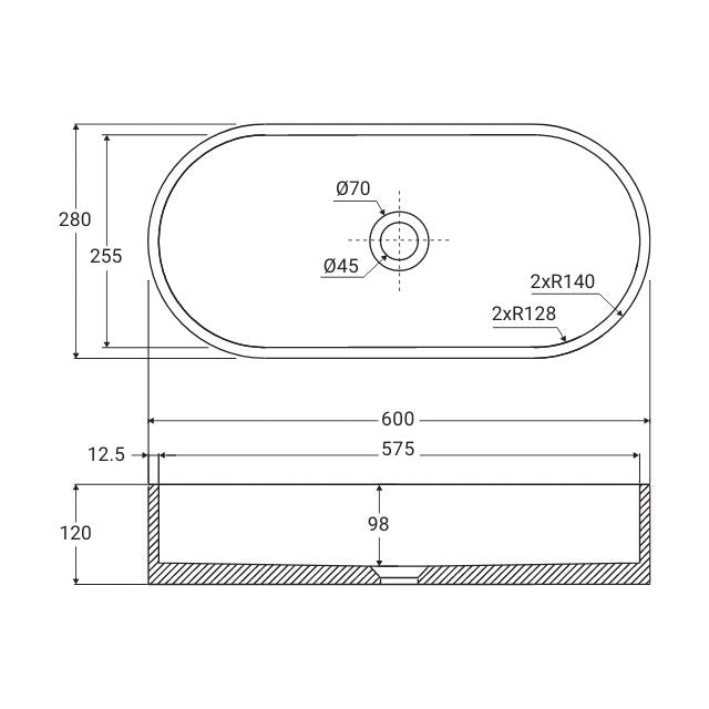 Fienza Jada Concrete Pill Basin Above Counter 600 x 280 x 120mm Warm Grey